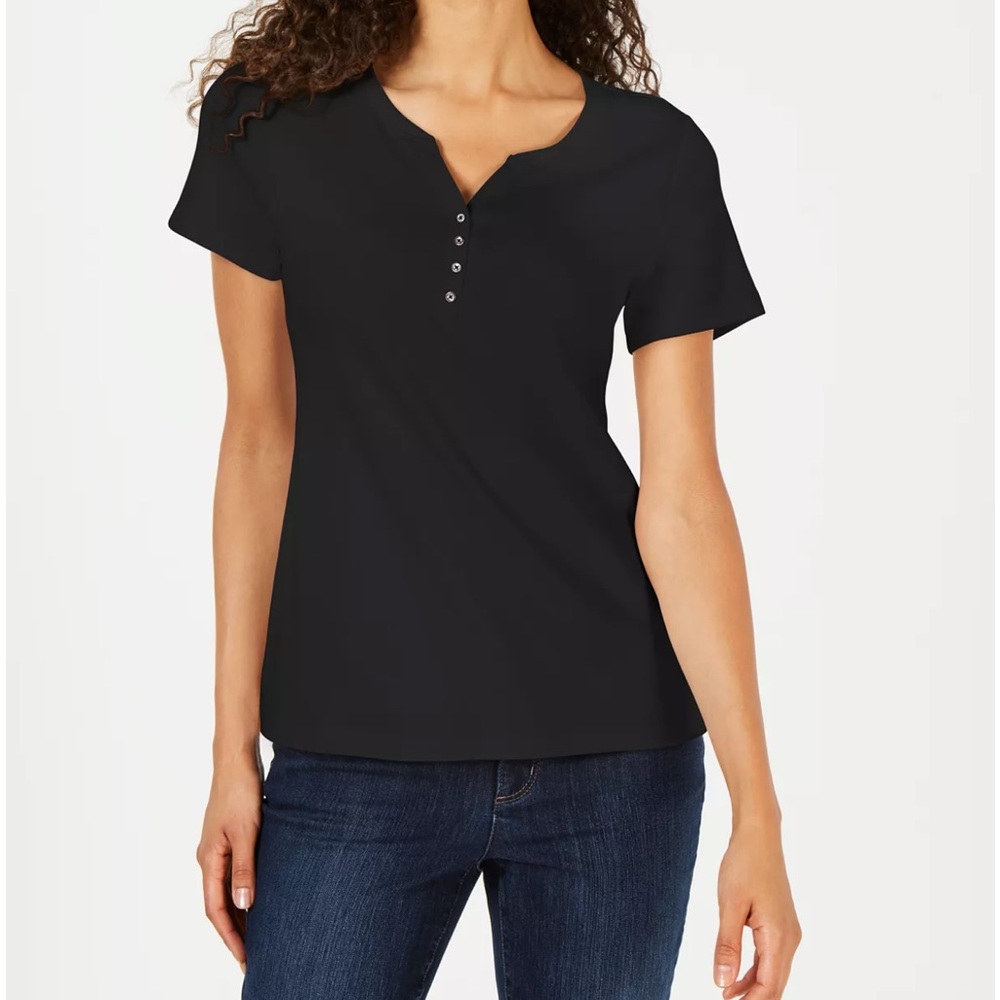 Petite Cotton Henley Top